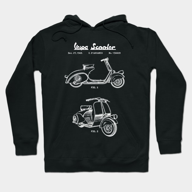 Vespa Scooter Patent White Hoodie by Luve